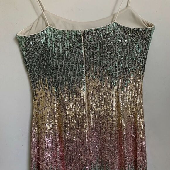 Badgley Mischka Natalie Dress Mint Sequin Multi Fit Flare Spaghetti Strap - Picture 6 of 9